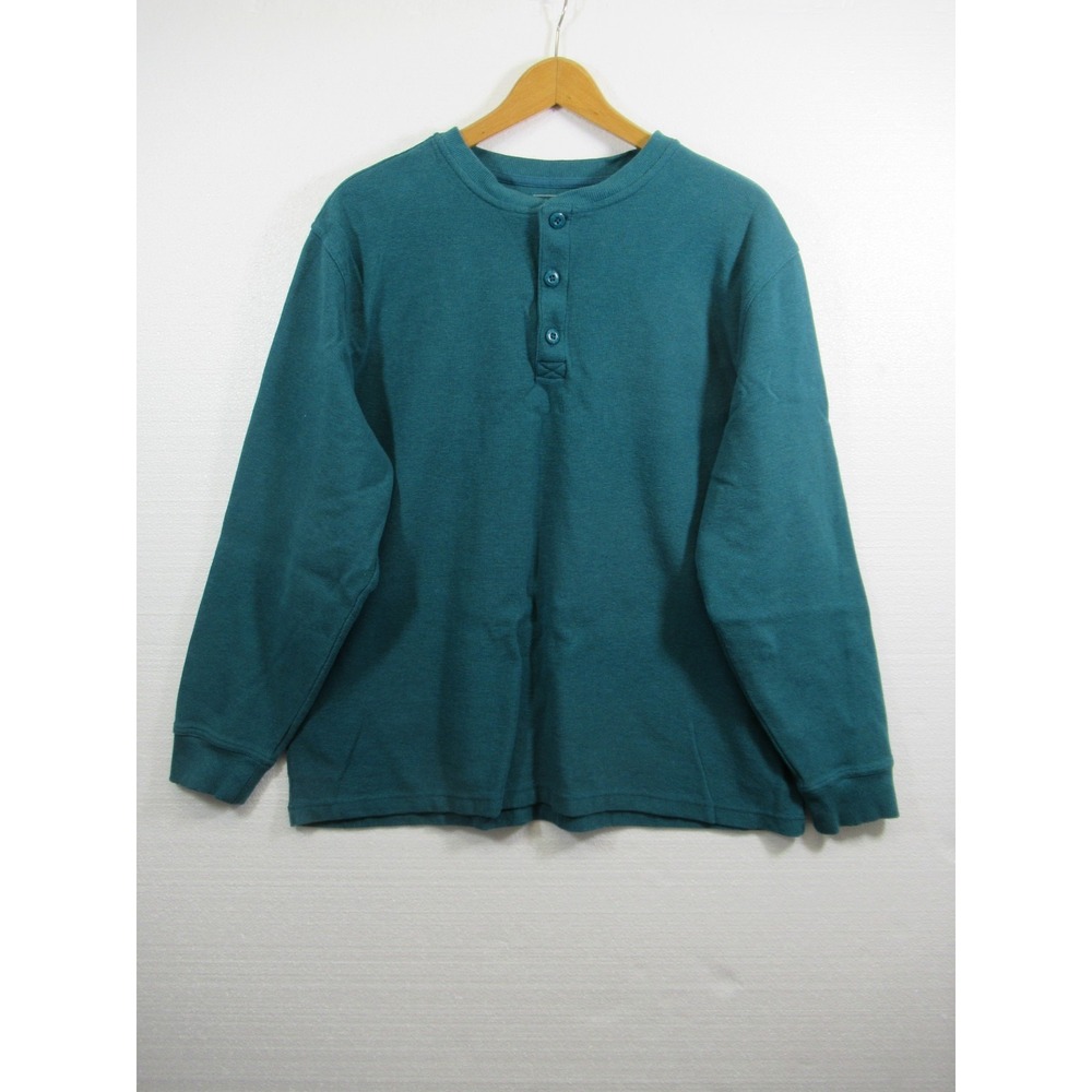 LL Bean No Shrink Waffle Henley Shirt Men XL Green Traditional Fit 502224